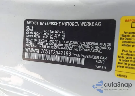 2015 Mini Hardtop Cooper S from USA, damaged, VIN WMWXP7C51F2A42183